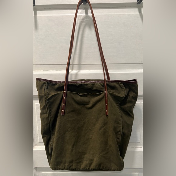 J. Crew Bags Jcrew Waxed Canvas Open Tote Wleather Straps Poshmark